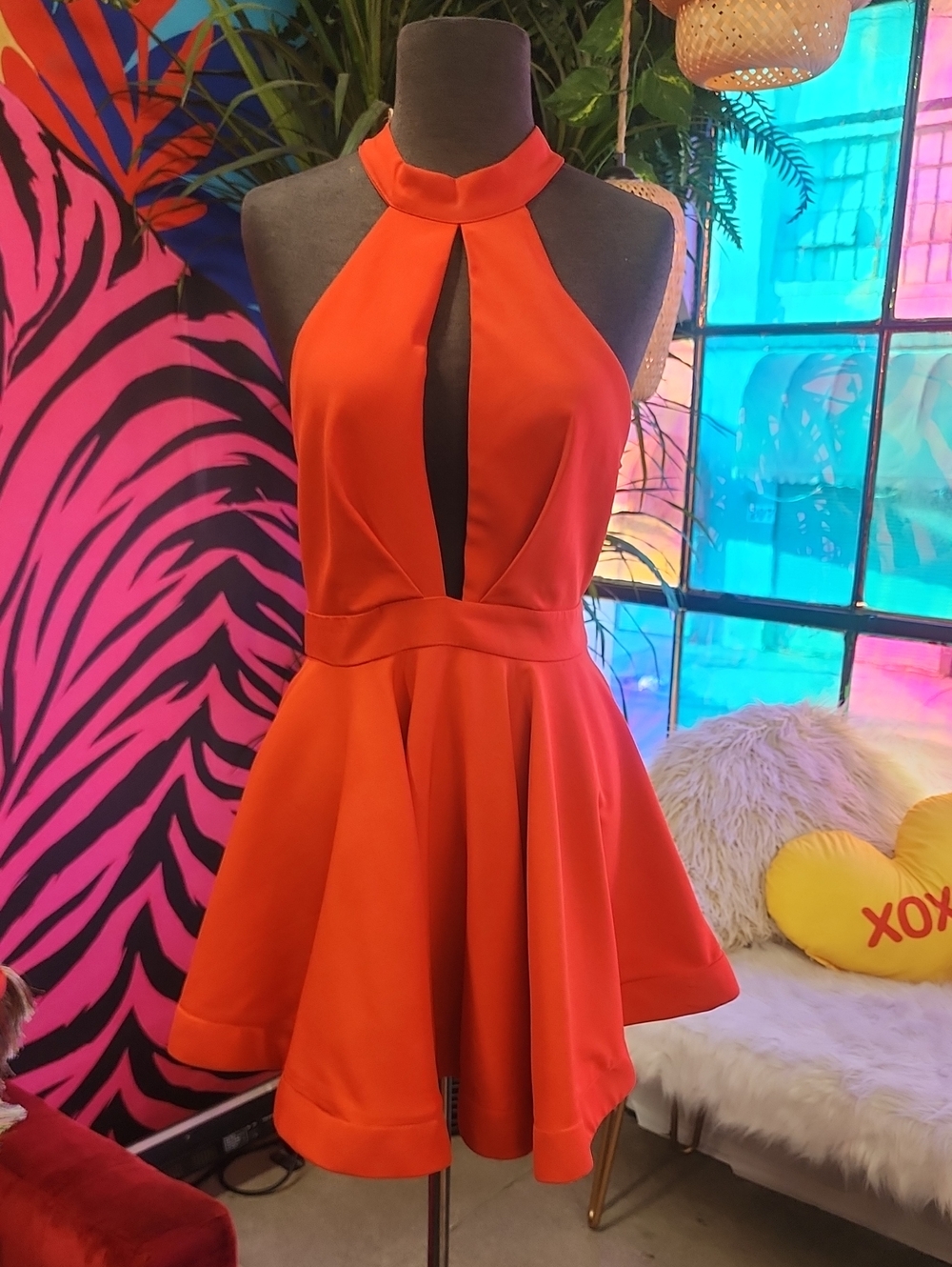 Showpo Orange Keyhole Halter Skater Dress